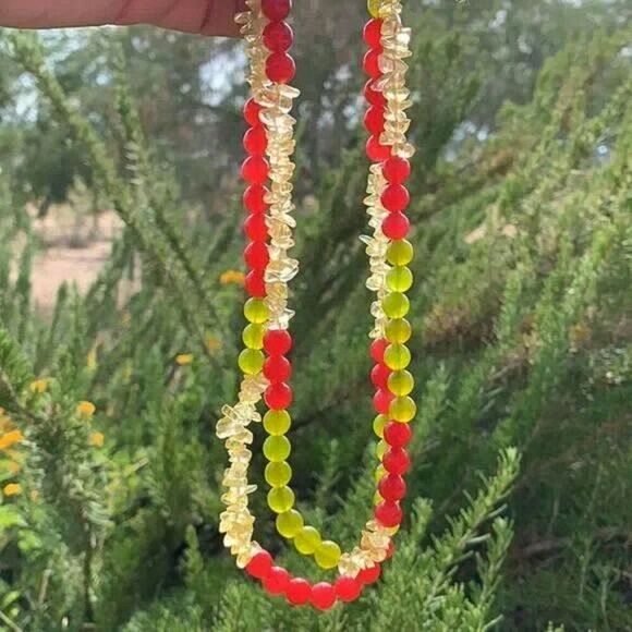 Vintage Peridot, Carnelian & Citrine Gemstone Necklace 850 Silver - Picture 10 of 11